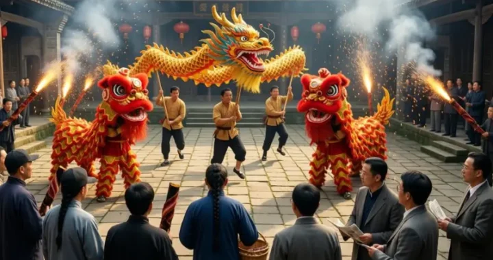 在杜星桥院子里耍龙模拟图