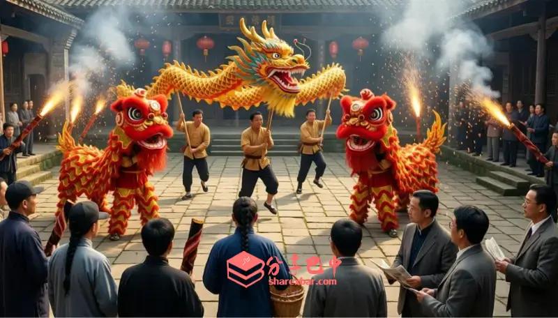 在杜星桥院子里耍龙模拟图