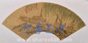 吴铣江边渔家乐图扇页