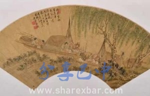 吴铣江边渔家乐图扇页