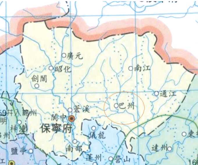 保宁府所属州县分布图。来源：《中国历史地图集》第八册《清时期图组·四川》
