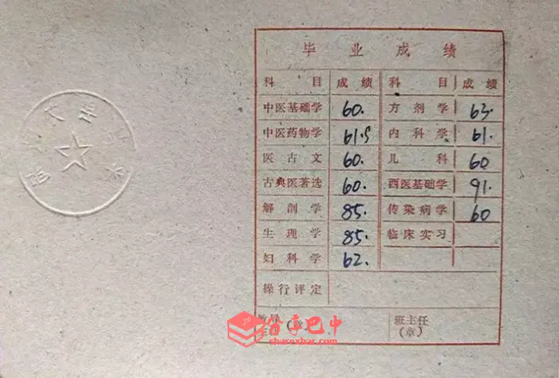五木乡农业中学内（即南天门）成绩单